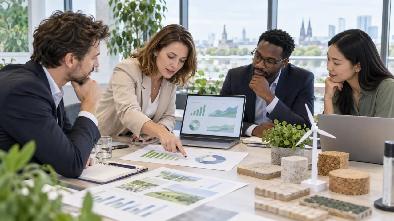 Équipe dirigeante analysant les résultats d'un bilan carbone en entreprise