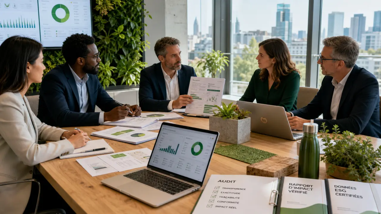 Entreprise moderne et équipe collaborant autour d'une stratégie RSE durable