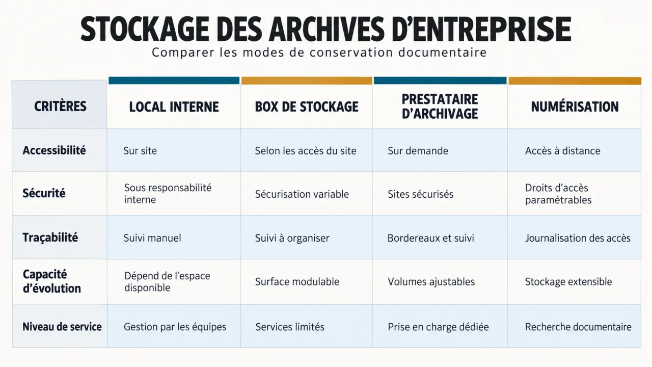 Infographie comparative des solutions de stockage archive pour une entreprise