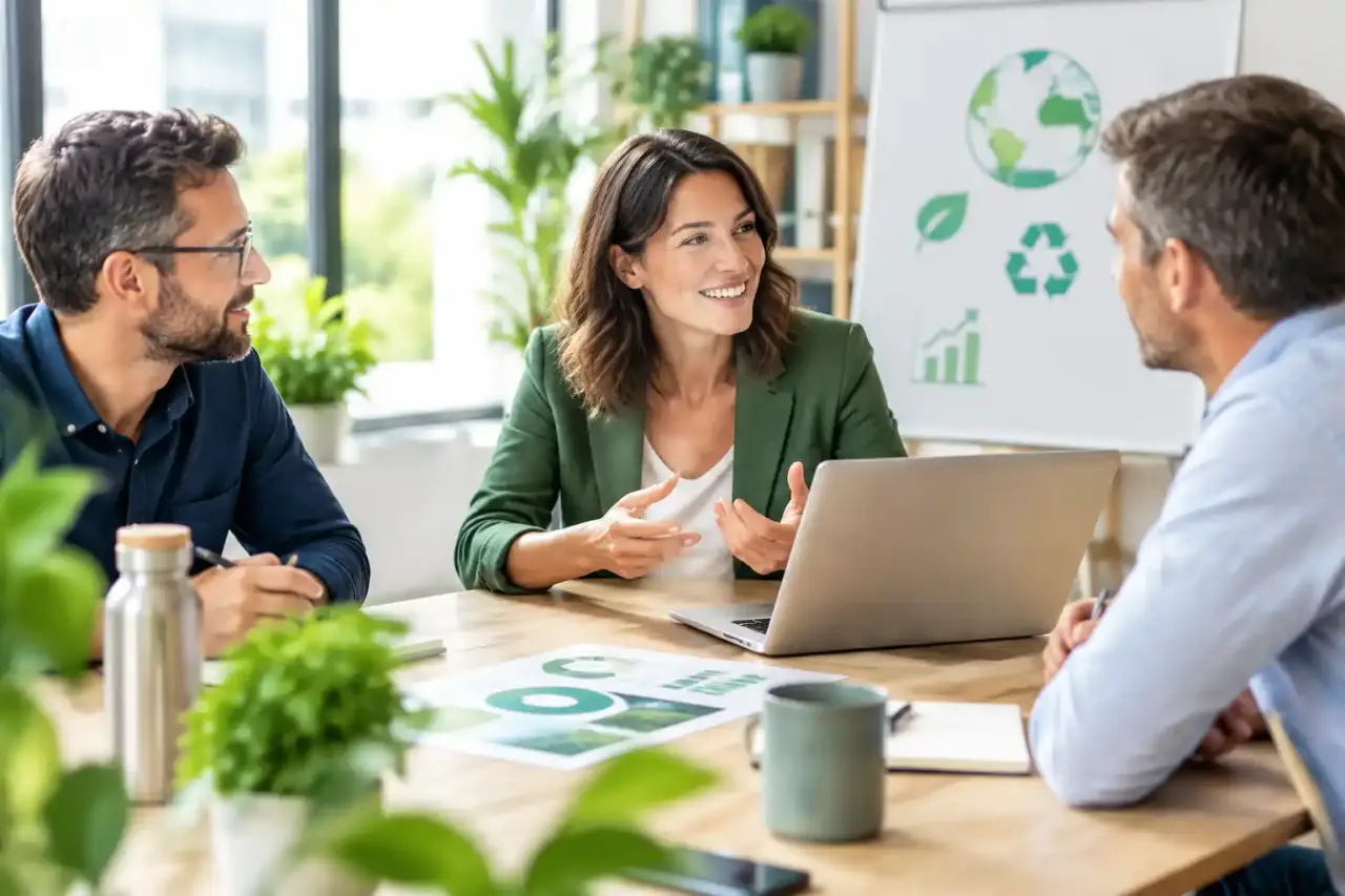 Équipe de PME réunie autour d'une table pour construire une stratégie RSE