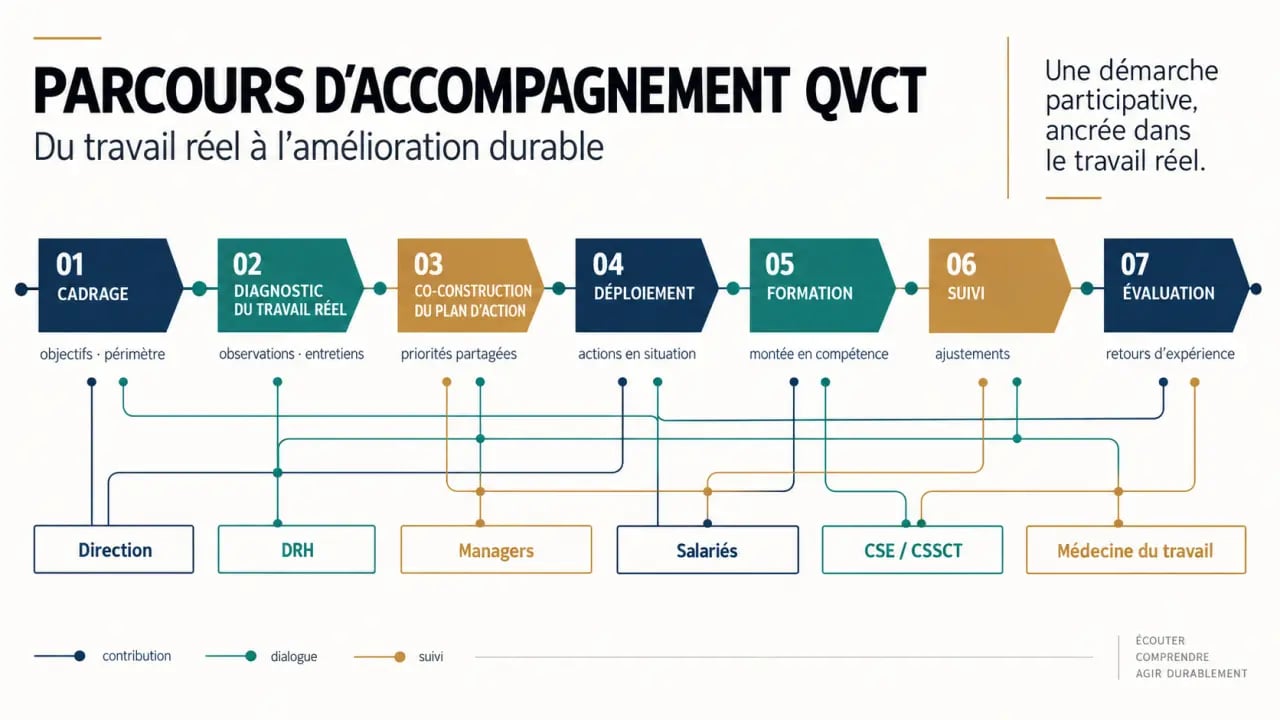 Parcours d'accompagnement d'un cabinet conseil QVCT du diagnostic au suivi