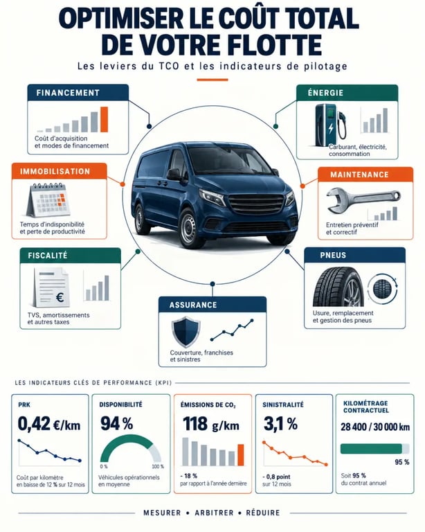 Infographie sur l’optimisation de flotte et les composantes du TCO et du PRK