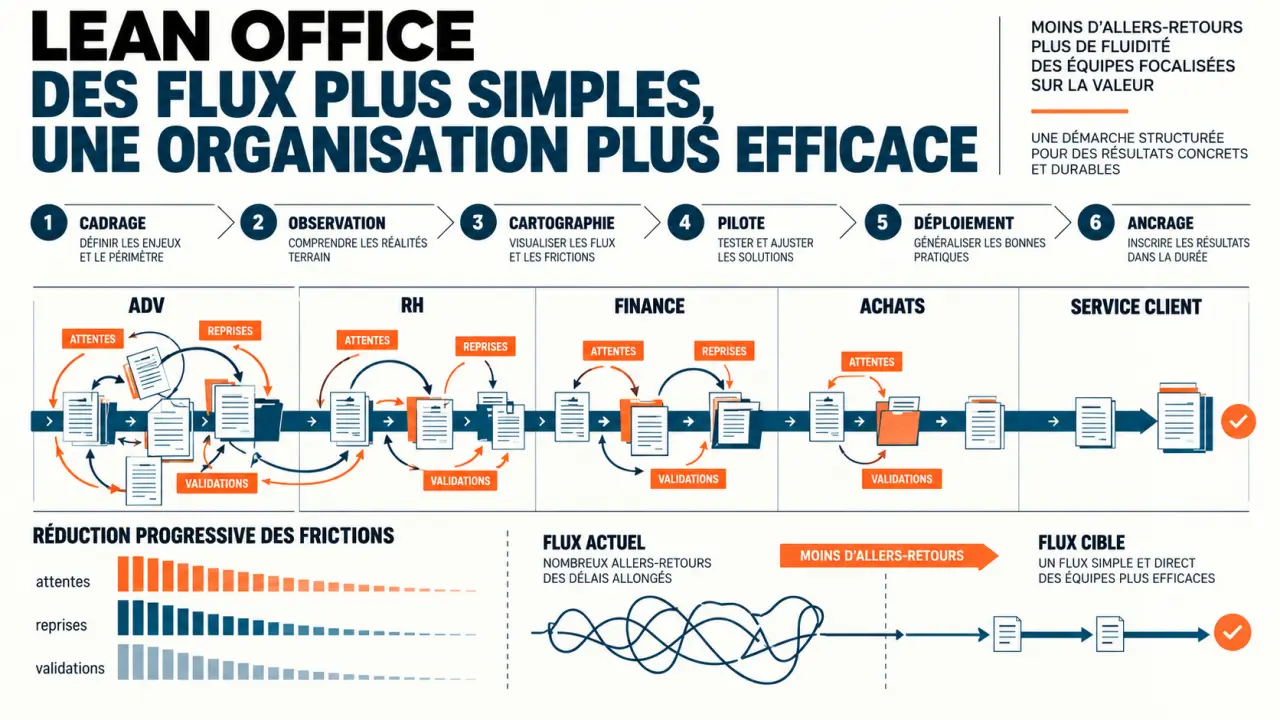 Cabinet conseil Lean Office : parcours d’amélioration des flux administratifs entre fonctions support