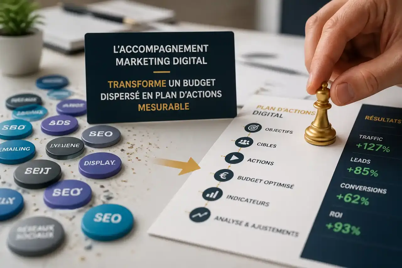 L’accompagnement marketing digital transforme un budget dispersé en plan d’actions mesurable